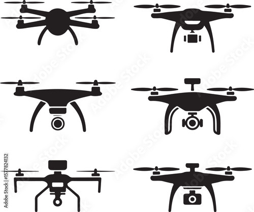 Quadcopter Drone Silhouette Vector Illustration

Top View Drone Icon Design for Technology Projects

Modern Drone Silhouette for Surveillance and Delivery Themes

Black Drone Vector with Camera for Ph