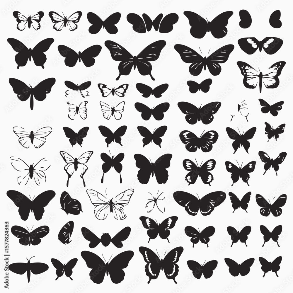 Obraz premium Large Collection of Black Butterfly Silhouettes – Vector Clipart Set