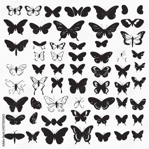 Large Collection of Black Butterfly Silhouettes – Vector Clipart Set