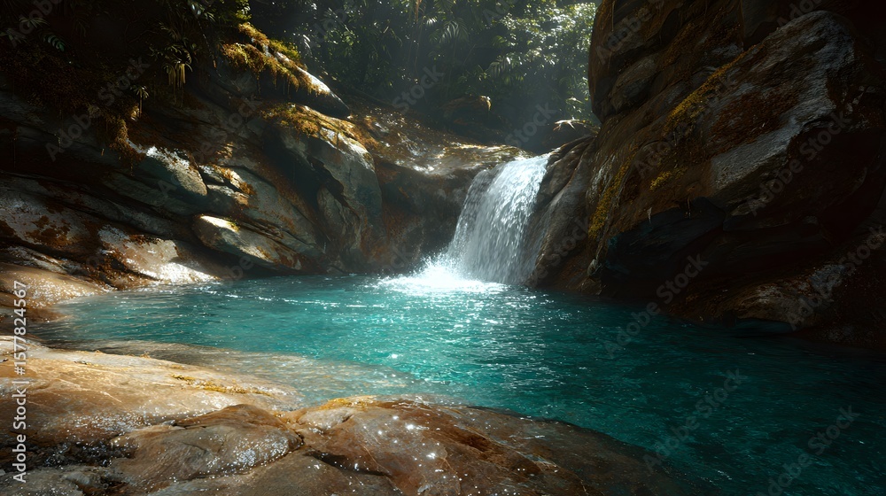 Naklejka premium Beautiful tropical waterfall landscape scenery nature background image