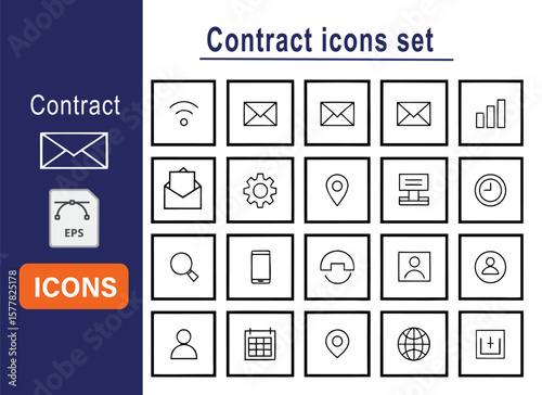 Comprehensive Contract Icons Set  Email, Agreement, and Legal Essentials