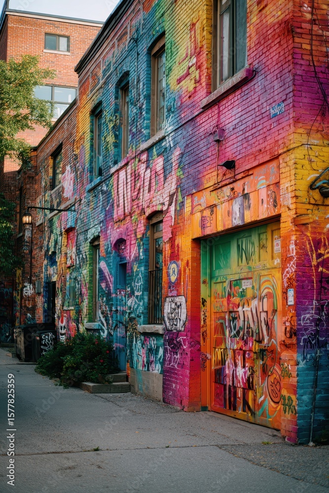 Naklejka premium Colorful Graffiti Art on Brick Building.