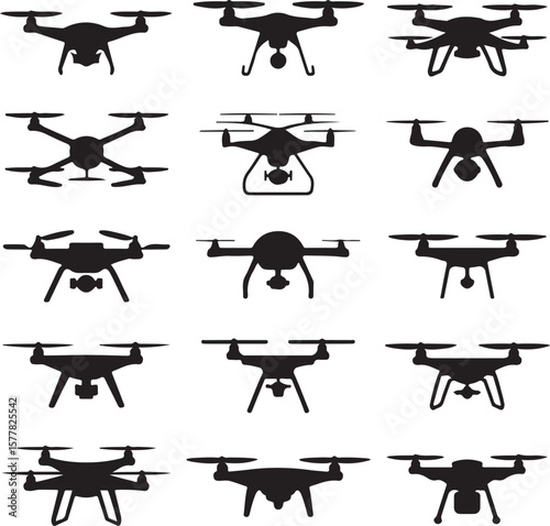 Quadcopter Drone Silhouette Vector Illustration

Top View Drone Icon Design for Technology Projects

Modern Drone Silhouette for Surveillance and Delivery Themes

Black Drone Vector with Camera for Ph