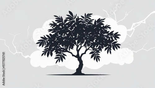 Resilient Tree Silhouette in a Lightning Storm