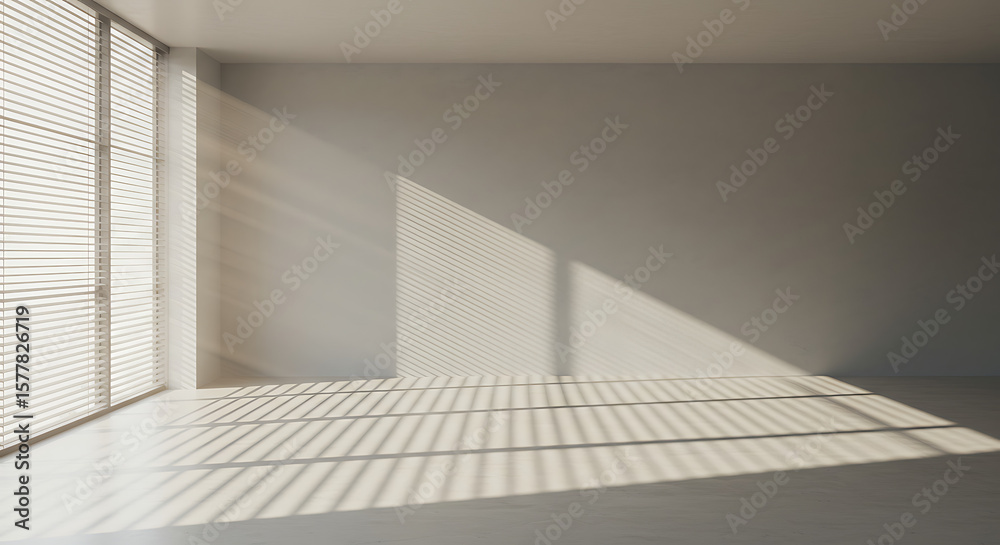 Obraz premium Sunlight casts shadows on an empty room.