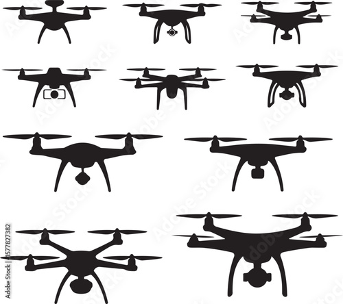 Quadcopter Drone Silhouette Vector Illustration

Top View Drone Icon Design for Technology Projects

Modern Drone Silhouette for Surveillance and Delivery Themes

Black Drone Vector with Camera for Ph