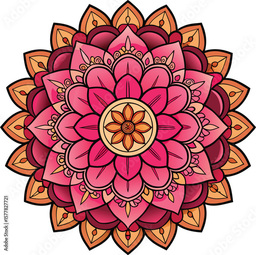 Colorful decorative mandala floral vector pattern with detailed petals and ornamental design art
