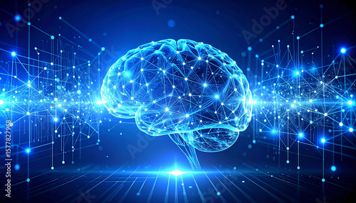 Wallpaper Mural Digital Mindscape: A captivating visualization of a human brain, intertwined with a digital network, representing the profound intersection of intelligence and technology. Torontodigital.ca