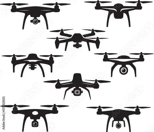 Quadcopter Drone Silhouette Vector Illustration

Top View Drone Icon Design for Technology Projects

Modern Drone Silhouette for Surveillance and Delivery Themes

Black Drone Vector with Camera for Ph