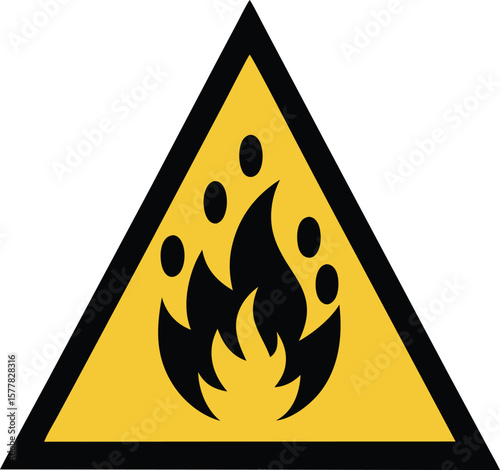 Flammable hazard warning sign vector with fire flame icon in yellow triangle safety alert design
