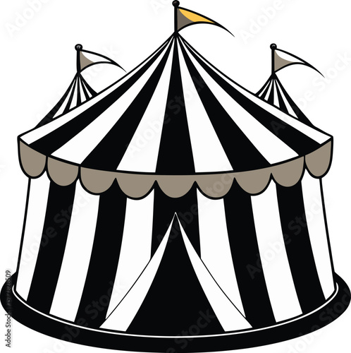 Classic circus tent vector with striped canopy for carnival event, fairground entertainment and show design
