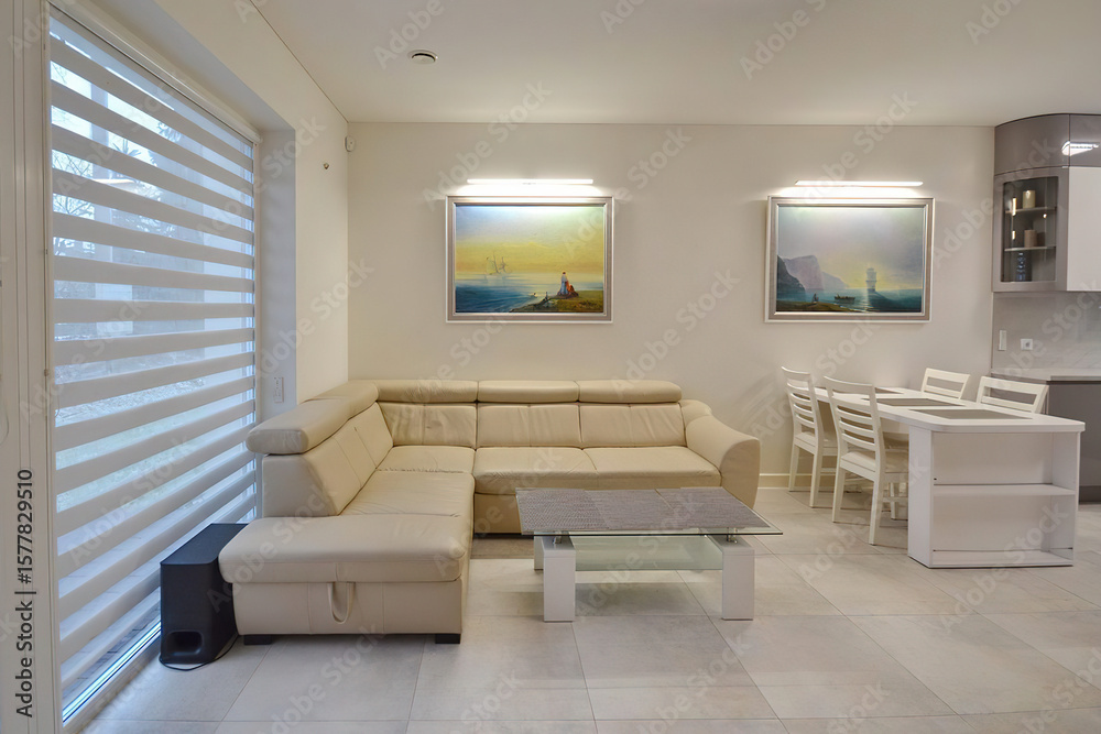 Fototapeta premium Modern luxury apartment interior in minimal scandinavian style, 3d rendering