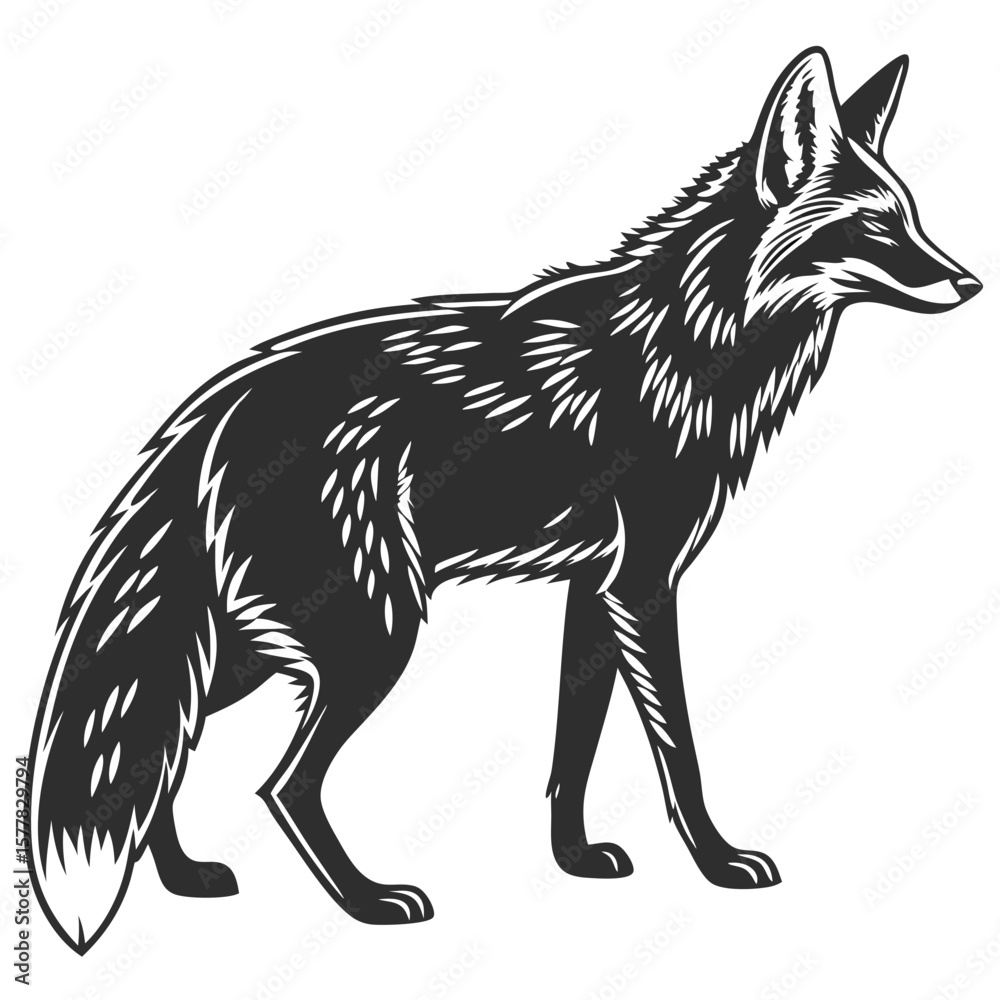Obraz premium Isolated Black Silhouette of a Fox on White Background