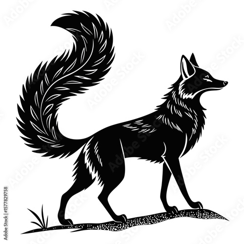 Isolated Black Silhouette of a Fox on White Background