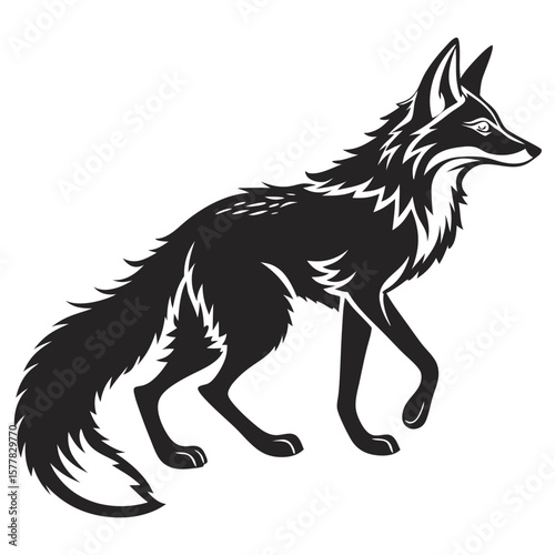 Isolated Black Silhouette of a Fox on White Background