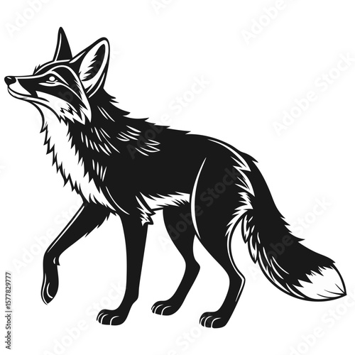 Isolated Black Silhouette of a Fox on White Background