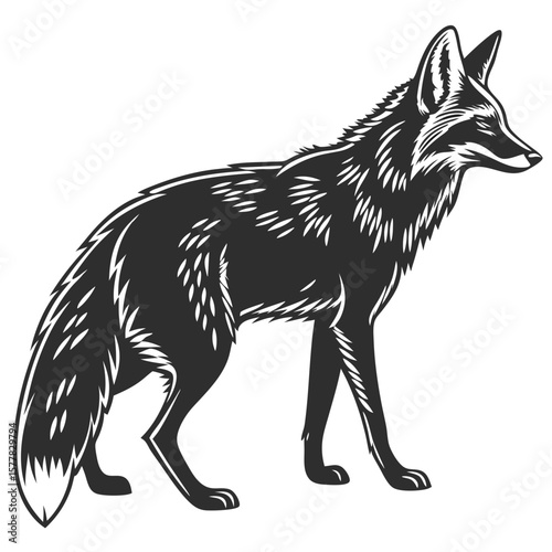 Isolated Black Silhouette of a Fox on White Background