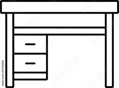 office desk icon vector line art on transparent background