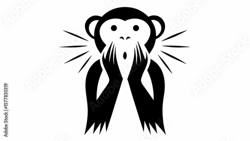 Illustration of a surprised monkey with hands on its face and radiating lines around it