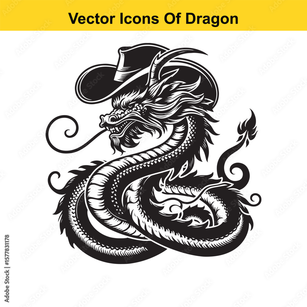 Fototapeta premium Western-Style Dragon Curled in Resting Pose – Black and White Line Art