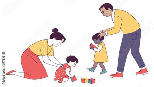 Families with little child on white background Sheet/Icon Set Vector illustration. AI GENERATED.
