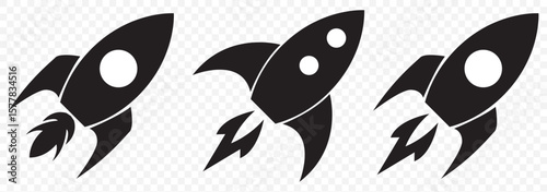 Space rocket black silhouette logo icon isolated on Transparent background, clip art bundle set Mastering Rocket Icons and Graphics: A Guide to Vector Art on Transparent Background. EPS 10.