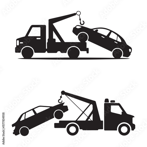 Tow truck lifting and towing cars vehicle transport