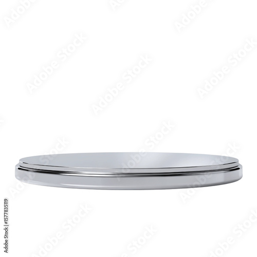 Sleek silver pedestal base in minimalist style for product display mockups, showcasing jewelry or small objects in presentations.
