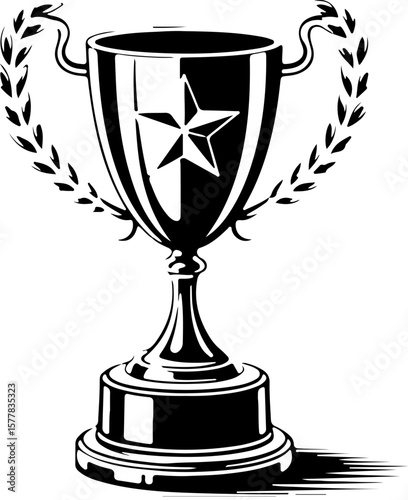 Image is a vector illustration featuring four distinct trophy designs, each in a black silhouette style. The layout is a 2x2 grid, with each trophy occupying one quadrant. The top left trophy has a cl