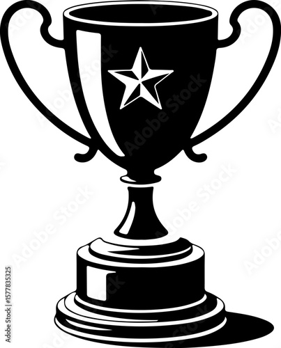 Image is a vector illustration featuring four distinct trophy designs, each in a black silhouette style. The layout is a 2x2 grid, with each trophy occupying one quadrant. The top left trophy has a cl
