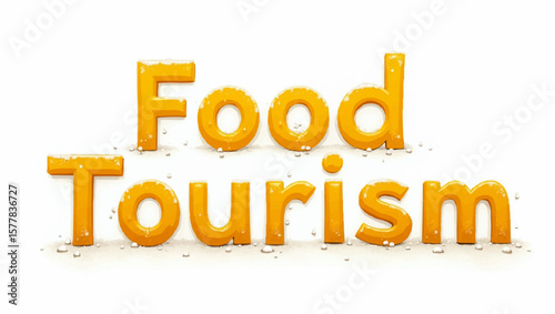 Food tourism orange title card on a simple white background