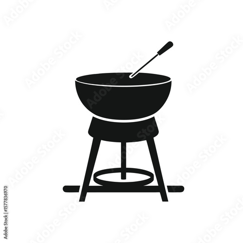 a simple, minimalist illustration depicting a fondue set in black silhouette against a white background