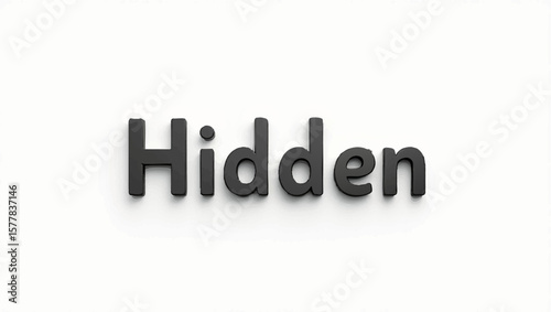 Hidden word composed of dark three dimensional letters on a light surface