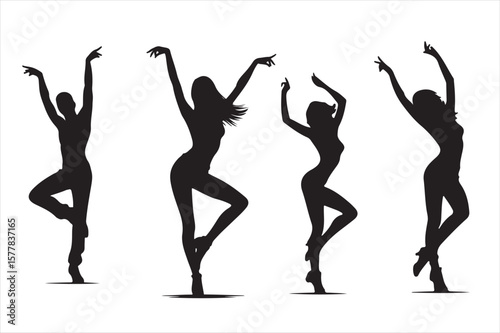 "Group of Graceful Female Dancer Silhouettes in Ballet Poses"

