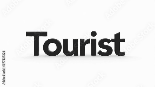 Black three dimensional letters spell the word Tourist on white background