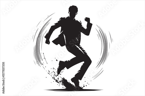 "Stylish Dancing Man Silhouette Vector – Urban Motion Spin Art Design"

