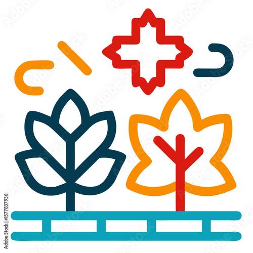 Autumn leaves falling on blue fence in minimalist style. Autumn leaves dropping above blue fence in garden with vibrant colors, creating a serene seasonal scene. Concept autumn leaves,
