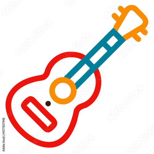 Ukulele representation showcases stringed musical instrument with outlined graphics on plain backdrop. Ukulele is a smaller representation of classical guitar with nylon strings,