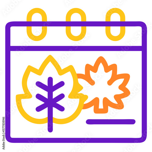 Autumn calendar icon showing fall leaves. Autumn calendar icon illustration depicts seasonal change and schedule. Consider this autumn calendar icon for scheduling seasonal projects,