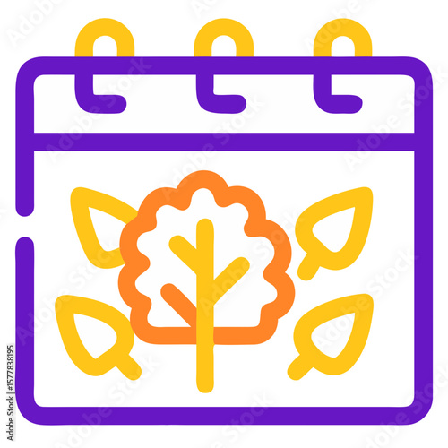 Calendar icon depicts an autumn calendar icon for seasonal time management or planning. An autumn calendar icon reminds viewers of seasonal events, appointments and reminders.