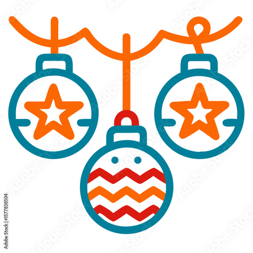 Colorful Christmas ornament with stars and garlands for holiday cheer. Christmas ornament brightens winter celebrations with hanging baubles, spreading joy with cheerful garlands.