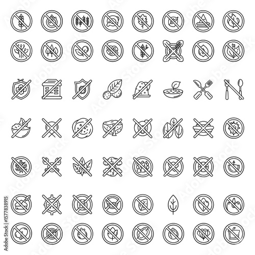 A collection of various food restriction and allergy icons set out