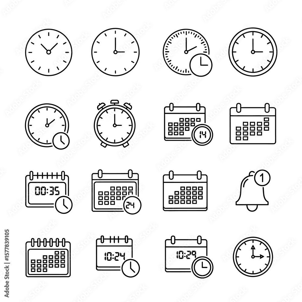 Fototapeta premium Various time and date icons arranged in a grid like presentation