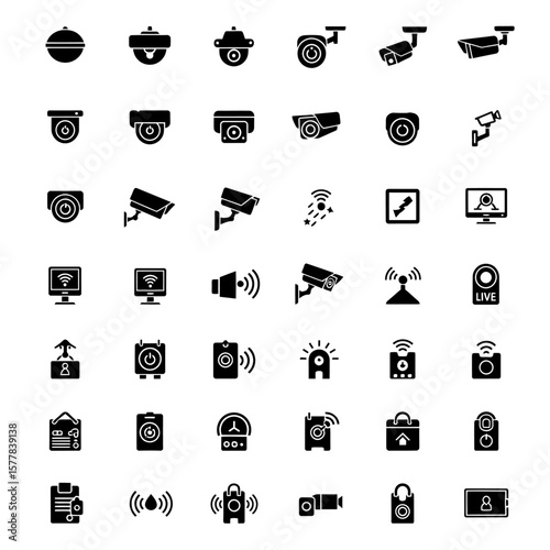 Collection of surveillance and security system icons in black