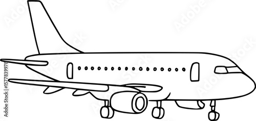 Detailed Illustration of a Modern Passenger Airplane Outline Vector Illustration