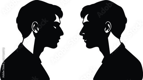 Two male profiles facing each other, symbolizing conversation or disagreement