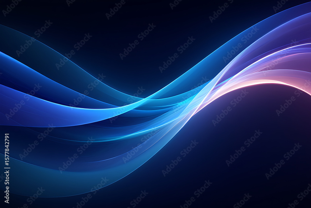 Naklejka premium Abstract Flowing Blue and Purple Light Wave Background on Dark Gradient