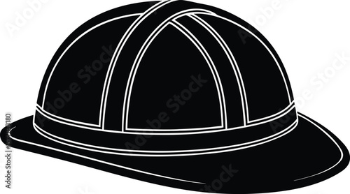 A black and white silhouette of a construction workers hard hat with a brim
