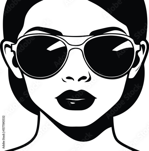 A stylish woman wearing sunglasses, isolated on white background