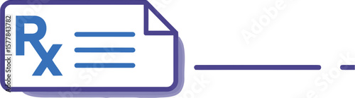 A prescription icon with blue rx and lines on white paper with a purple border on a white background
